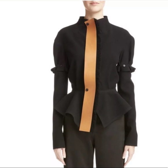 Loewe Black Push-Stud Leather Trim Peplum Jacket - Picture 2 of 8
